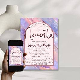 Invitación Agate rosa morado español cumpleaños 90 por ella