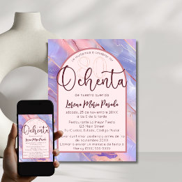 Invitación Agate rosa morado español cumpleaños número 80 por