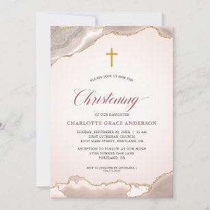 Invitación Agate rosado Purpurina de oro guión bautismo bebé