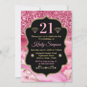 Invitación Agate rosado, rebanadas de Geode y cumpleaños Purp