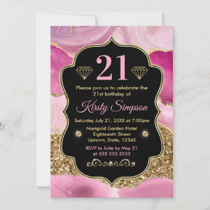 Invitación Agate rosado, rebanadas de Geode y cumpleaños Purp