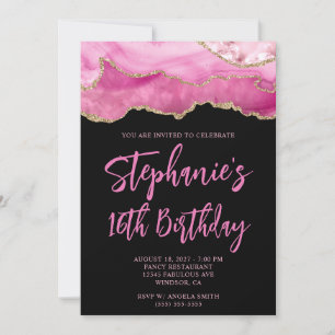Invitación Agate rosado y oro negro negrita 16 cumpleaños
