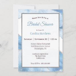 Invitación Agate Silver Blue Geode Bridal Shower