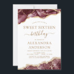 Invitación Agate Sweet 16 cumpleaños Burgundy Gold<br><div class="desc">Agate Geode Burgundy y Invitaciones a la fiesta de cumpleaños del Relieve metalizado dorado - incluye un moderno y elegante guión para la celebración especial de cumpleaños Sweet 16 (16).</div>