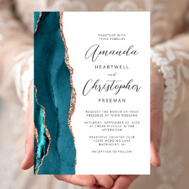 Invitación Agate Teal Rose Gold Script Wedding