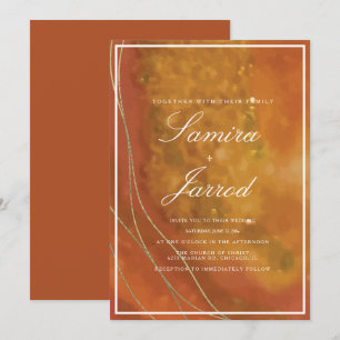 Invitación Agate Terracotta Hand Watercolor Faux Gold Boda