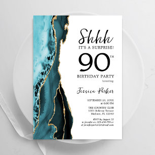 Invitación Agate turquesa, oro blanco, sorpresa 90 cumpleaños