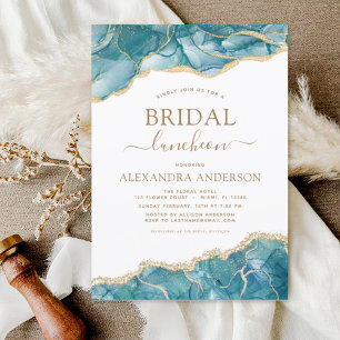 Invitación Agate Turquoise Bridal Shower Luncheon Oro Verde a