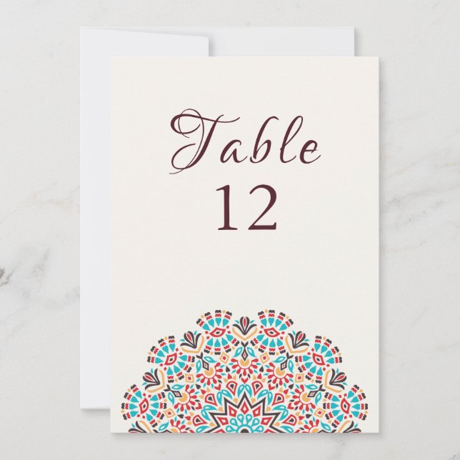 Invitación Agate Turquoise Mandala Wedding Table Number (Anverso)