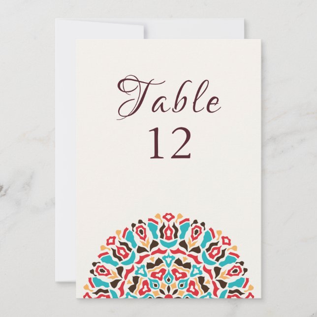 Invitación Agate Turquoise Mandala Wedding Table Number (Anverso)