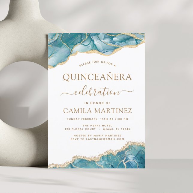 Invitación Agate Turquoise Quinceañera Verde azulado Invitat  (Subido por el creador)
