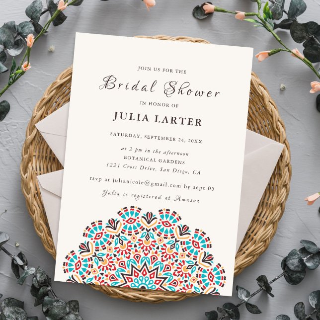 Invitación Agate Turquoise Teal Floral Mandala Bridal Shower (Subido por el creador)