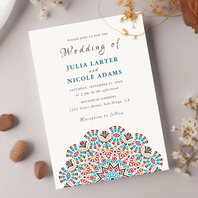 Invitación Agate Turquoise Verde azulado & Vino Floral Mandal (Subido por el creador)