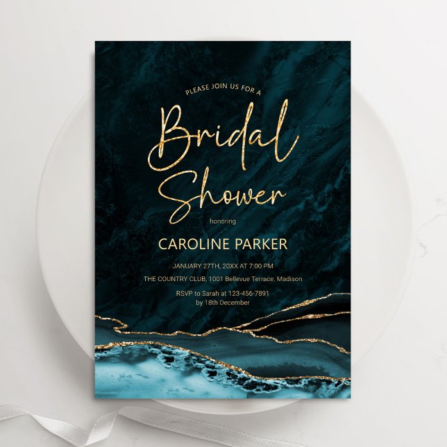 Invitación Agate Verde azulada Gold Bridal Shower (Subido por el creador)
