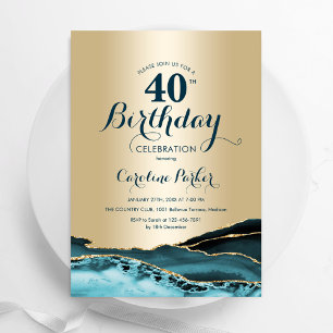 Invitación Agate Verde azulado de oro 40 cumpleaños