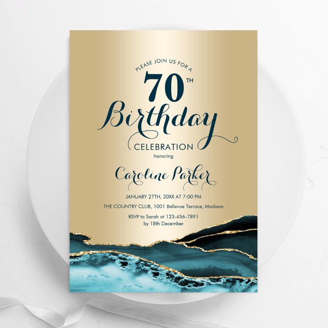 Invitación Agate Verde azulado de oro 70 cumpleaños (Subido por el creador)