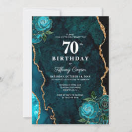 Invitación Agate Verde azulado de oro 70 cumpleaños