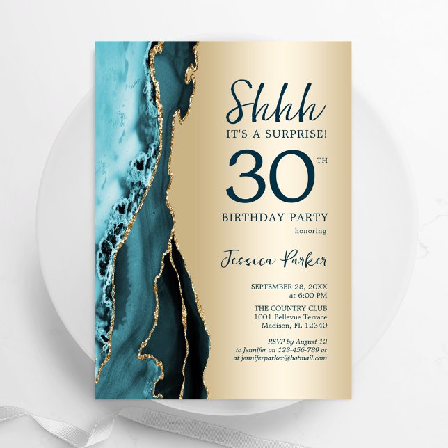 Invitación Agate Verde azulado de oro sorpresa 30 cumpleaños (Subido por el creador)