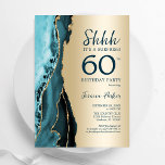 Invitación Agate Verde azulado de Oro Sorpresa 60 cumpleaños<br><div class="desc">Invitación a la fiesta de cumpleaños número 60 de los años verde azulados y de oro. Elegante diseño moderno con fondo geodésico de mármol agate acuarela, oro falso purpurina y tipografía de escritura. La carta de invitación de moda es perfecta para una elegante celebración del cumpleaños de las mujeres. Invitaciones...</div>