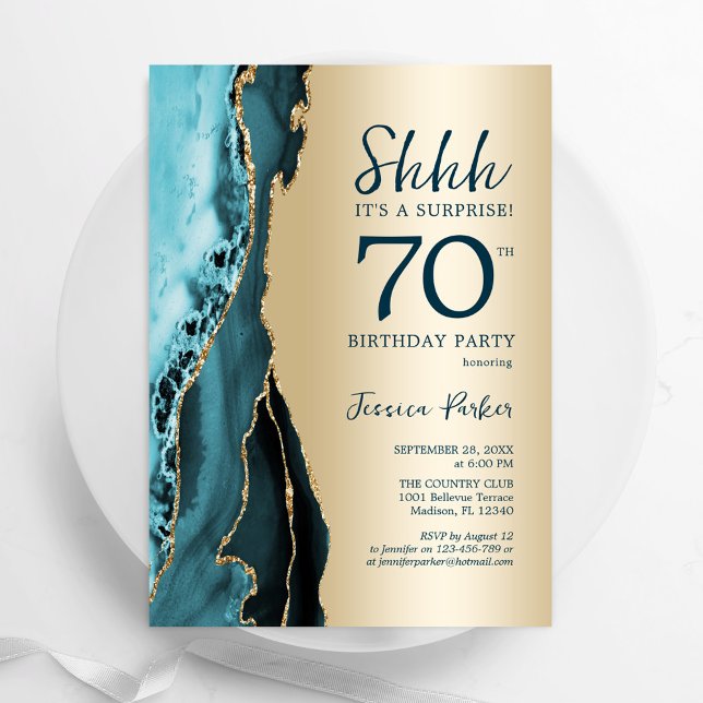 Invitación Agate Verde azulado de Oro Sorpresa 70 cumpleaños (Subido por el creador)