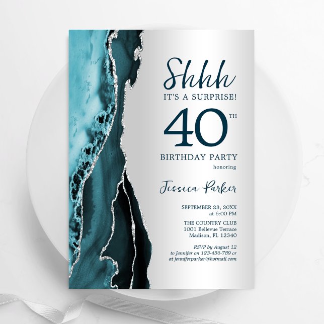 Invitación Agate Verde azulado plateado sorpresa 40 cumpleaño (Subido por el creador)