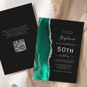 Invitación Agate verde de plata de mar Código QR 50 cumpleaño