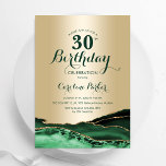 Invitación Agate verde esmeralda de oro 30 cumpleaños<br><div class="desc">Invitación a la fiesta de cumpleaños número 30 de color verde esmeralda y oro. Elegante diseño moderno con fondo geodésico de mármol agate acuarela, oro falso purpurina y tipografía de escritura. La carta de invitación de moda es perfecta para una elegante celebración del cumpleaños de las mujeres. Invitaciones Zazzle impresas...</div>