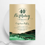 Invitación Agate verde esmeralda de oro 40 cumpleaños<br><div class="desc">Invitación a la fiesta de cumpleaños número 40 de color verde esmeralda y oro. Elegante diseño moderno con fondo geodésico de mármol agate acuarela, oro falso purpurina y tipografía de escritura. La carta de invitación de moda es perfecta para una elegante celebración del cumpleaños de las mujeres. Invitaciones Zazzle impresas...</div>