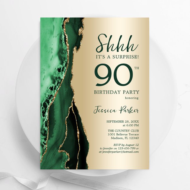 Invitación Agate verde esmeralda de oro sorprende 90 cumpleañ (Subido por el creador)