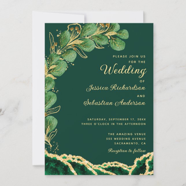 Invitación Agate verde esmeralda Eucalyptus Jewel Tone Boda (Anverso)