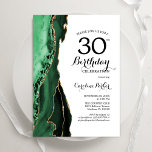 Invitación Agate verde esmeralda Oro blanco 30 cumpleaños<br><div class="desc">Invitación a la fiesta de cumpleaños número 30 de color verde esmeralda, blanco y dorado. Elegante diseño moderno con fondo geodésico de mármol agate acuarela, oro falso purpurina y tipografía de escritura. La carta de invitación de moda es perfecta para una elegante celebración del cumpleaños de las mujeres. Invitaciones Zazzle...</div>