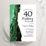 Invitación Agate verde esmeralda Oro blanco 40 cumpleaños<br><div class="desc">Invitación a la fiesta de cumpleaños número 40 de color verde esmeralda, blanco y dorado. Elegante diseño moderno con fondo geodésico de mármol agate acuarela, oro falso purpurina y tipografía de escritura. La carta de invitación de moda es perfecta para una elegante celebración del cumpleaños de las mujeres. Invitaciones Zazzle...</div>