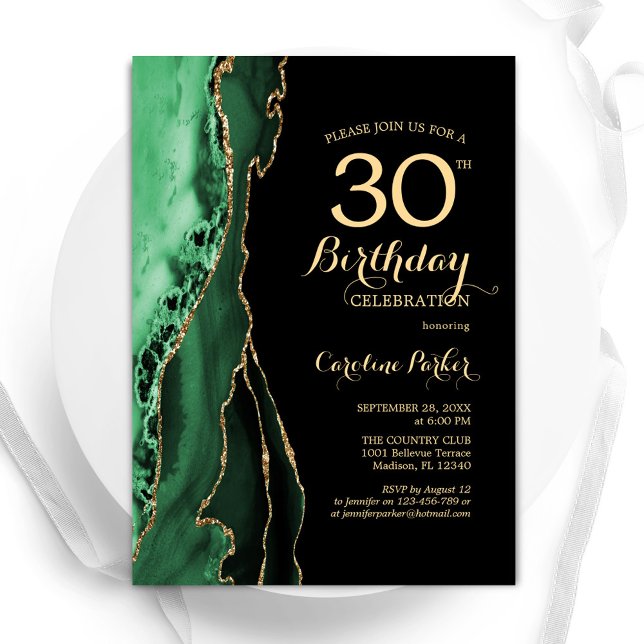 Invitación Agate verde esmeralda oro negro 30 cumpleaños (Subido por el creador)