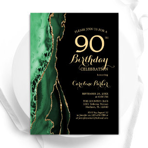 Invitación Agate verde esmeralda oro negro 90 cumpleaños