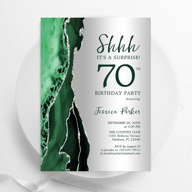 Invitación Agate verde esmeralda plateado sorprende 70 años (Subido por el creador)