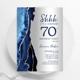Invitación Agato azul de la marina de plata sorprende 70 años