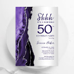 Invitación Agato de plata morada sorpresa 50 cumpleaños<br><div class="desc">La ágata morada y plata sorprende la invitación a la fiesta de cumpleaños número 50. Elegante diseño moderno con fondo geodésico de mármol agate acuarela, letra falsa purpurina plateada y tipografía. La carta de invitación de moda es perfecta para una elegante celebración del cumpleaños de las mujeres. Invitaciones Zazzle impresas...</div>