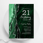 Invitación Agato de plata verde esmeralda 21 cumpleaños<br><div class="desc">Invitación a la fiesta de cumpleaños número 21 de verde esmeralda y plata. Elegante diseño moderno con fondo geodésico de mármol agate acuarela, letra falsa purpurina plateada y tipografía. La carta de invitación de moda es perfecta para una elegante celebración del cumpleaños de las mujeres. Invitaciones Zazzle impresas o una...</div>