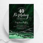 Invitación Agato de plata verde esmeralda 40 cumpleaños<br><div class="desc">Invitación a la fiesta de cumpleaños número 40 de la edad verde esmeralda y plata. Elegante diseño moderno con fondo geodésico de mármol agate acuarela, letra falsa purpurina plateada y tipografía. La carta de invitación de moda es perfecta para una elegante celebración del cumpleaños de las mujeres. Invitaciones Zazzle impresas...</div>