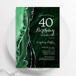Invitación Agato de plata verde esmeralda 40 cumpleaños<br><div class="desc">Invitación a la fiesta de cumpleaños número 40 de la edad verde esmeralda y plata. Elegante diseño moderno con fondo geodésico de mármol agate acuarela, letra falsa purpurina plateada y tipografía. La carta de invitación de moda es perfecta para una elegante celebración del cumpleaños de las mujeres. Invitaciones Zazzle impresas...</div>