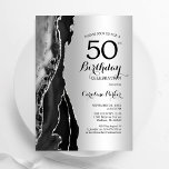 Invitación Agato negro plateado 50 cumpleaños<br><div class="desc">Invitación a la fiesta de cumpleaños 50 años de negro y plata. Diseño elegante y moderno con fondo de mármol de piedra de fondo geodésico, letra falsa purpurina plateada y tipografía. La carta de invitación de moda es perfecta para una elegante celebración del cumpleaños de las mujeres. Invitaciones Zazzle impresas...</div>