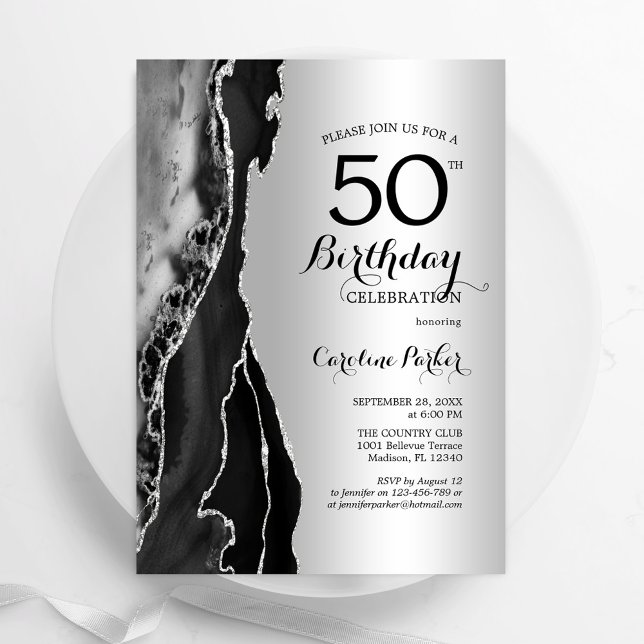 Invitación Agato negro plateado 50 cumpleaños (Subido por el creador)
