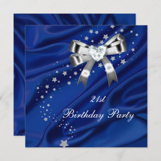 Invitación Age Birday Party Blue Silver
