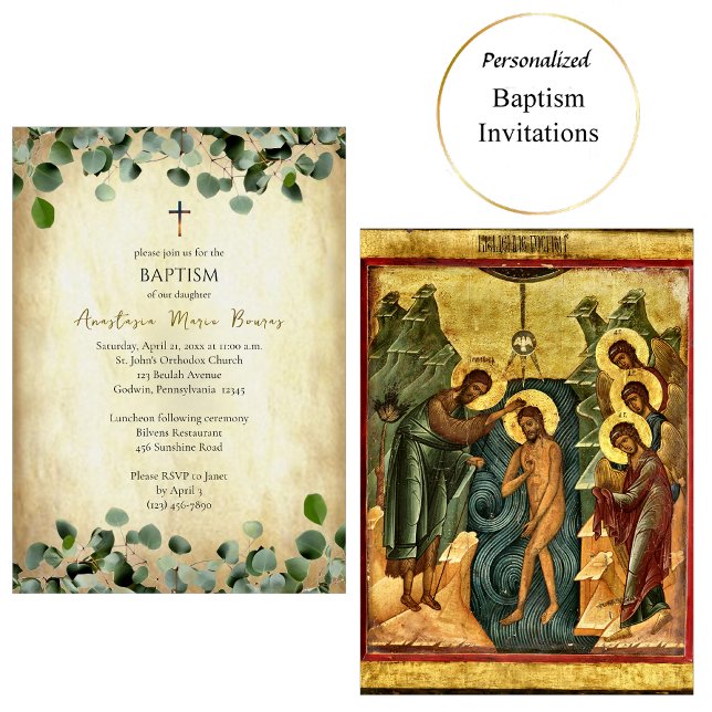 Invitación Aged Parchment and Eucalyptus Orthodox Baptism    (Subido por el creador)