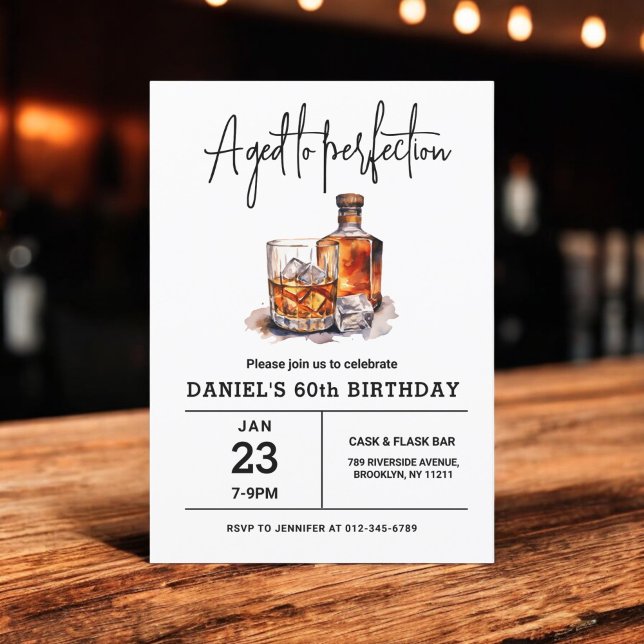 Invitación Aged to Perfection 60th Whiskey Birthday Party (Subido por el creador)