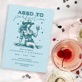 Invitación Aged to Perfection Blue Cowgirl Birthday Party