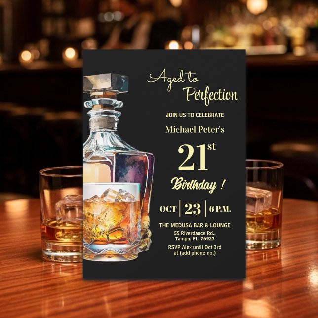 Invitación Aged to Perfection Men 21st Whiskey Birthday (Subido por el creador)
