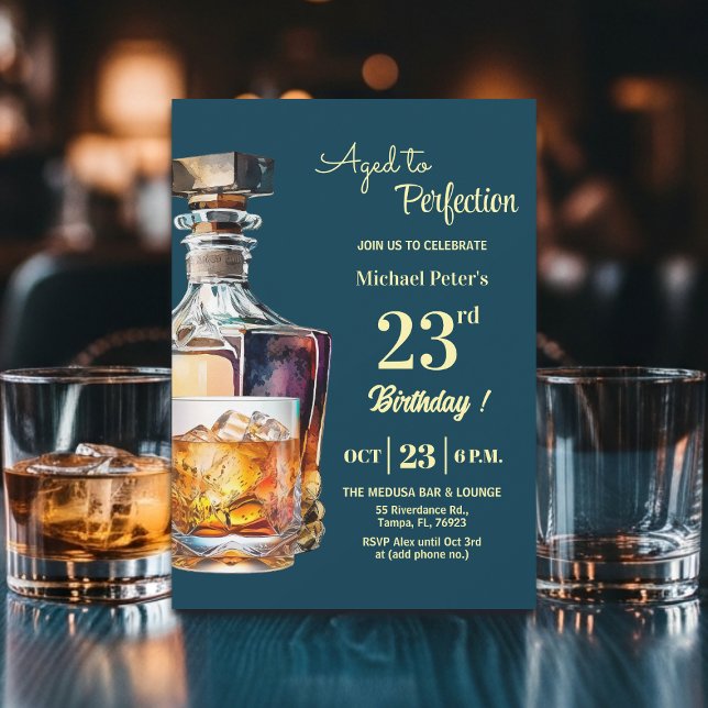 Invitación Aged to Perfection Men 23rd Whiskey Birthday  (Subido por el creador)