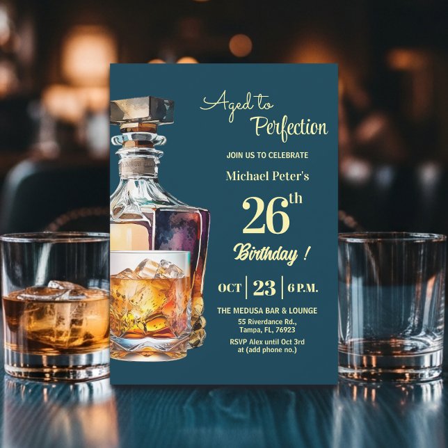 Invitación Aged to Perfection Men 26th Whiskey Birthday  (Subido por el creador)