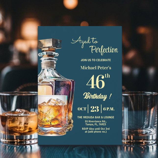 Invitación Aged to Perfection Men 46th Whiskey Birthday  (Subido por el creador)